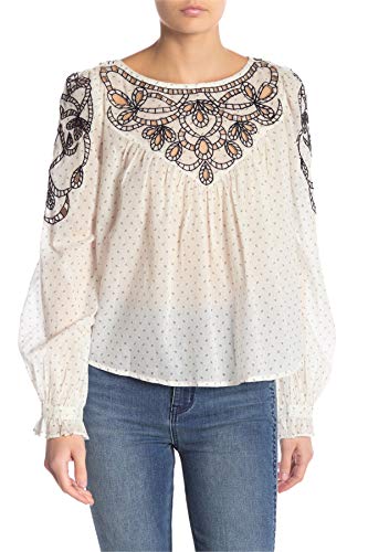 Blouse blanche respirante plissée transparente avec broderies fines col rond taille S