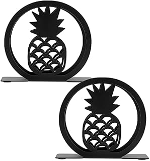 BTSKY 2PCS Matte Black Metal Napkin Holder - Cutout Design Freestanding Napkin Dispenser for Cocktail Napkins, Dinner Napkins, Kitchen, Picnic, Parties and Cafe Napkin Holder, Pineapple Pattern