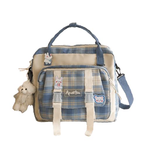 Mochila Kawaii com lindo pingente de urso anime japonês Ita Bag JK xadrez estética bolsa transversal