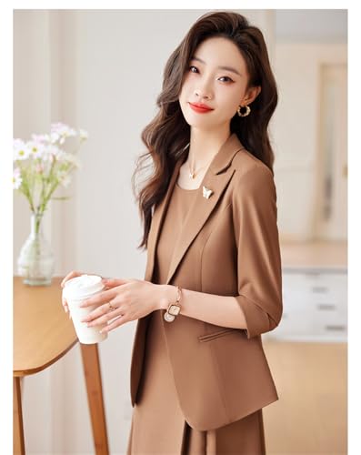 Office Ladies Dress Suits for Women 2025 Solid Single Button Slim Formal Blazer Tanks Dress 2 Piece Set3