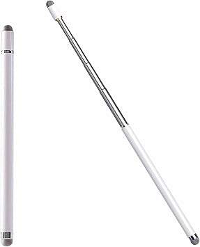 Extendable 2-in-1 Dual Tip Universal Stylus Pen for Touch Screen,Extra Long Telescopic Silent Dual Head Pen with Soft Pointer & Silver Fiber Tip,Sensitivity Precision for All Capacitive ScreensWhite