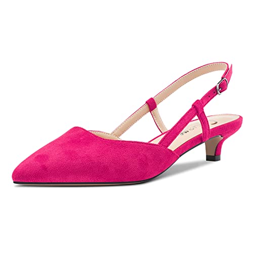 Castamere Femmes Kitten Bas Talon Heel Pointu Bout Escarpins Slingback Classique Dress Bureau Sandales Slip-on 3.5 CM Heels Magenta Rouge 37 EU