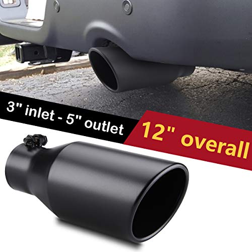 LCGP 3\" Inlet 5\" Outlet 12\" Overall Length Exhaust tip, Stainless Steel, Black Powder Coated Diesel Exhaust Tailpipe - Thumbnail 6