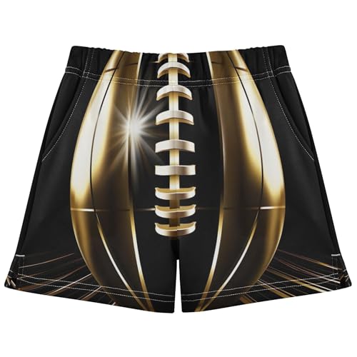 Girls Athletic Lounge Shorts Golden Football Print Comfy Summer Activewear Youth Casual Pajama Sleep Shorts, X-Small - Main Image