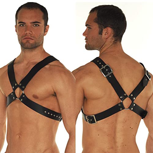 PU Leather Harness for Men Adjustable Buckle Body Chest Garter Belt Cosplay Nightclub Sexy Punk Chest Belt Clubwear Gothic Punk Rivet Body Chest Harness Bondage Strap Belt for Men Gay 5