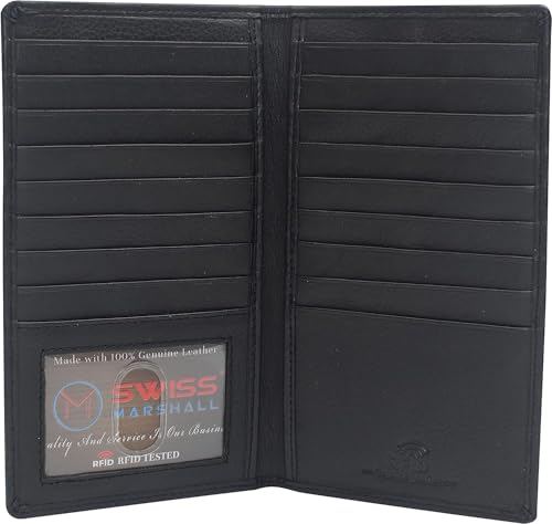 Marshal Bifold Leather RFID Blocking Wallet For Men & Women | Genuine Leather Holder With 19 Slots, 2 Bill Compartments & ID Window | For Credit/Debit Cards, Money & More (CN Black)
