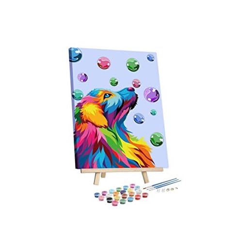 Dydjoy Paint by Numbers for Adults & Kids,DIY Acrylic Painting Kit – 12” x 16” Dog and Bubbles Pattern with Wooden Easel