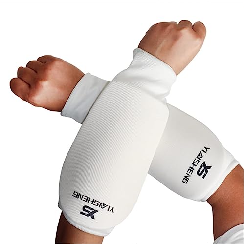 ATOOI Taekwondo Cloth Combination Hand Fist/Forearm Pads Arm Guards Protector, Martial Arts MMA Karate Sparring Training Elbow Protective Sleeve Gear for Adult Men Women Youth (White,Medium)