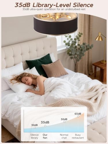 Image of Flush Mount Ceiling Fans with Lights, 20 inch Caged Boho Ceiling Fan with Light and Remote, Bladeless with 6 Speeds for Bedroom, Nursery, Living Room