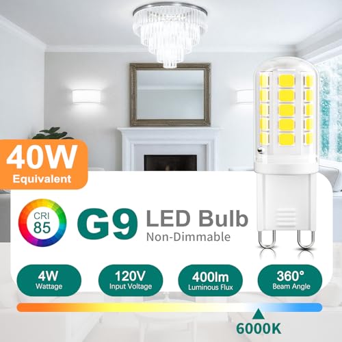 DiCUNO G9 LED Bulb, 6000K Cool White, LED G9 Light Bulbs 4W, Equivalent to 40W Halogen, Non-dimmable, 400 LM, T4 Bi-pin Base Replacement for Chandelier Light, Home Lighting, 6 Pack by DiCUNO - Image 2