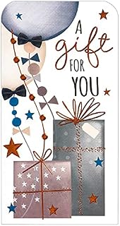 Money Wallet Gift Card & Envelope Blue Grey Balloons Presents Copper Foil 7x3.5"