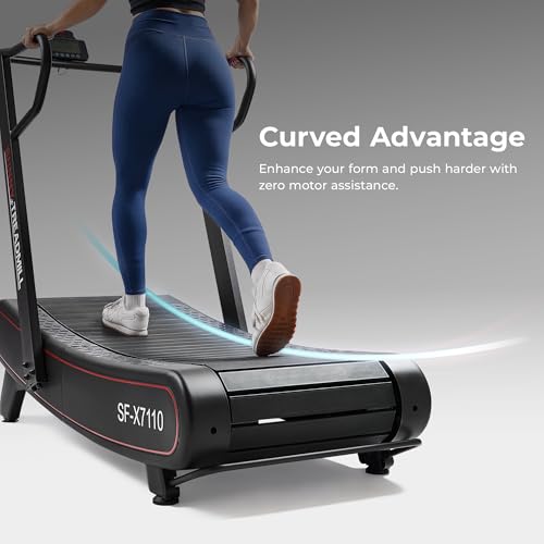 Image of Sunny Health & Fitness Smart Curved Manual Treadmill, Non-Motorized Self-Powered Running Machine, Heavy-Duty Commercial-Grade Endurance Training with 8-Level Magnetic Assistance, Adjustable Handlebar