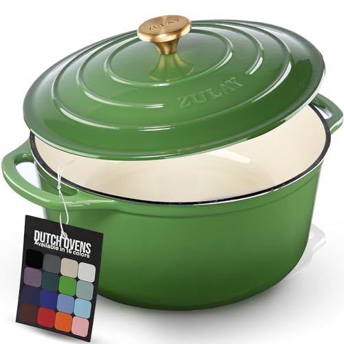 Zulay Kitchen 6 Quart Enameled Cast Iron Dutch Oven Pot with Lid – Premium Durability & Oven Safe up to 500°F – Heavy Duty Cookware Perfect for Bread Baking, Stews, Braising & Roasting – Green
