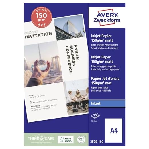 Avery Zweckform Art. 2579-100 Business Inkjet Papier (100 Blatt, 150 g/m², DIN A4, mattes Druckerpapier, einseitig beschichtet, sofort trocken & wischfest, Flyerpapier für Inkjet-Drucker) weiß