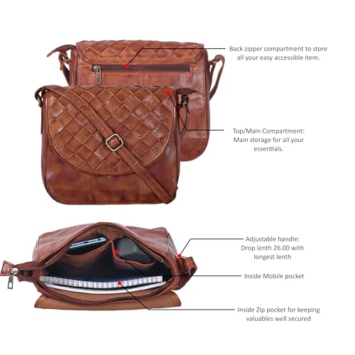 Image of Genuine Leather Shoulder Crossbody Purse For Women with Adjustable Strap, Mobile Pocket & Outside & Inside Zipper