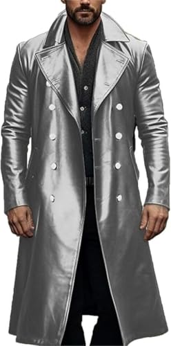 DGHM-JLMY Mens Solid Color Long Trench Coat Vintage Classic Long Windbreaker Steampunk Gothic Jacket Overcoat