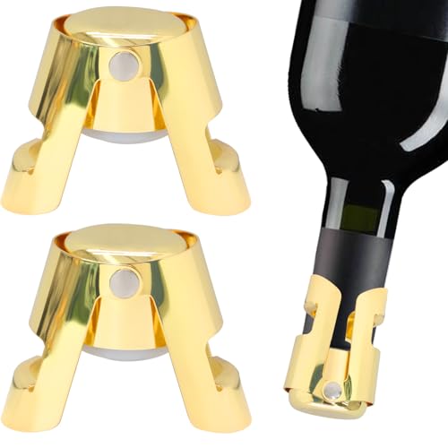 vibedor 2 PCS Champagne Stopper with Stainless Steel, Sparkling Wine Stopper Champagne Saver with Food Grade Silicone Leak Proof for Champagne, Prosecco and Cava(Gold)