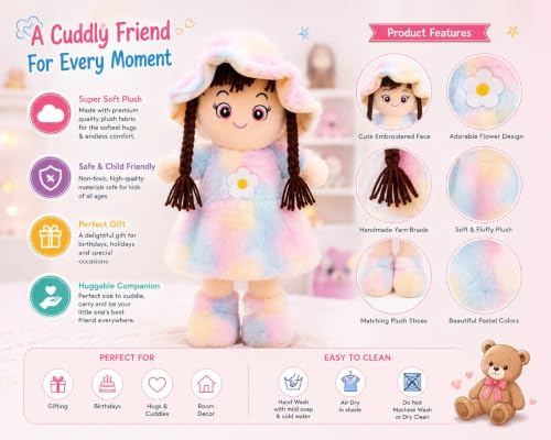 Image of Cute Doll Soft Toy for Girls 40CM | Rainbow Colour Plush Doll Teddy for Kids | Ultra Soft Stuffed Baby Doll Toy | Huggable Washable Plush Toy Gift for Boys & Girls