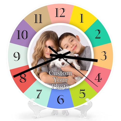 Photo personnalisée 10 / 12 pouces design silencieux horloge murale ronde en bois chiffres arabes petit dessin animé frais mode maison design enfants horloge décoration de la maison ornements
