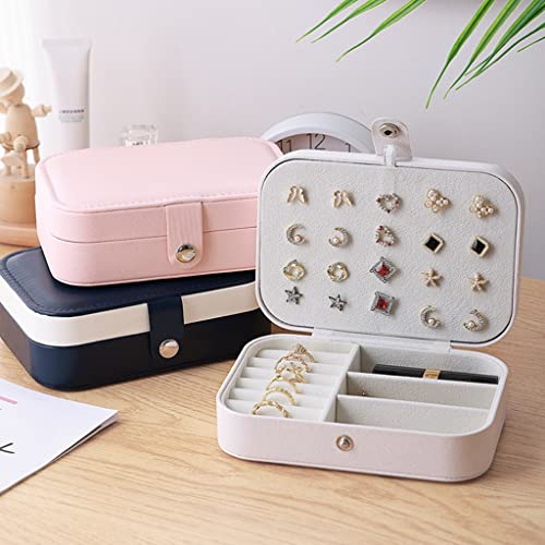 Boîte à bijoux de voyage en cuir PU avec support bagues et boucles