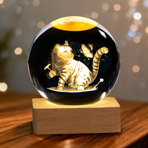 3D Kristallkugel Nachtlicht- Katzen Kristallkugel Nachtlicht Katze...