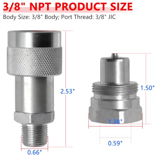 Image of 3 /8 inch NPT 10000 PSI Hydraulic Quick Coupler Set | Heavy-Duty Carbon Steel Quick Disconnect Couplings for Enerpac C-604, Parker 3000 Series | Includes Male & Female Plugs with Dust Caps