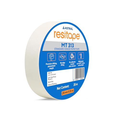 Image of RESITAPE Astral MT (313) Paper Tape | 24 mm x 20 mtr | Pack of 6 | Eco-friendly | Easy-tear Masking Tape, Long Holding Time | Residue-free Removal | Multi-surface Use
