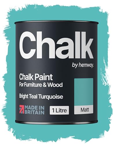 Hemway Chalk Paint Bright Teal Turquoise Furniture Paint 1L, Matt Finish Shabby Chic, Chalk Furniture & Walls, Quick Dry & 1 Coat