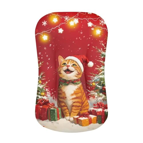 Image of ZOUTAIRONG Christmas Cat Bassinet Sheet Stretchy Bassinet Sheets Bassinet Crib Sheets Set Fitted for Baby Boy and Girl Comfort Fitted for Oval