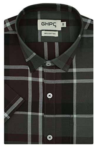 Image of GHPC 100% Cotton Checkered Half Sleeves Regular Fit Formal Shirt for Men