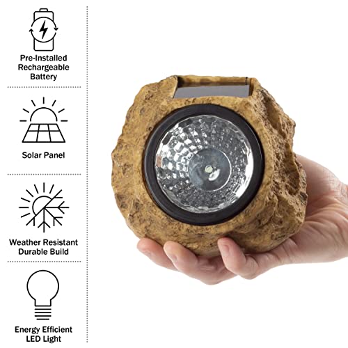 Pure Garden Solar Outdoor Lights - 4-Pack Of All-Weather Faux-Stone Led Rock Lights For Paths, Gardens, And Landscaping (Brown) #TOP2