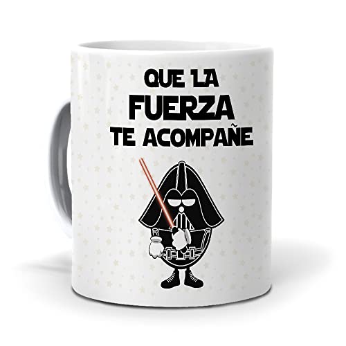 mundohuevo. Taza con Frase “Que la Fuerza te acompañe”. | Regalo Original| Capacidad de 350 m| Regalo para Fans de Star Wars.| Taza de cerámica AAA | Película| Ciencia Ficción.| Regalos para Amigos.