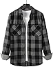 PARKLEES Men's Classic Stylish Regular Fit Casual Long Sleeve Button Up Plaid Fleece Shirts with Pocket Grey Black L #4