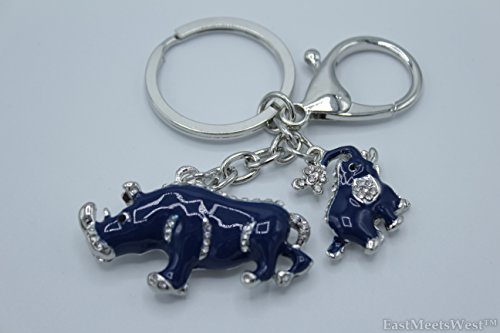 Bejewelled Blue Rhinoceros W Elephant Keychain Handbag Hanging Charm Lucky Feng Shui Protection #TOP3