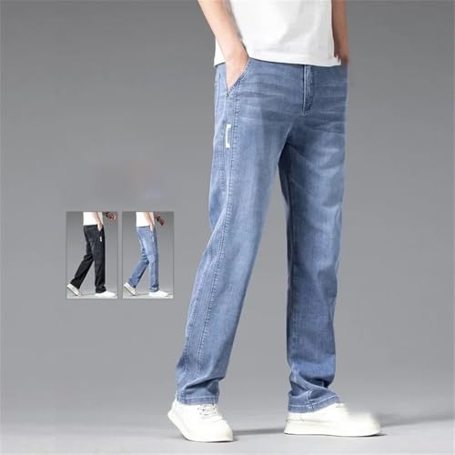 Men's Summer Thin Stretch Baggy Jeans Elastic Waist Business Casual Straight Denim Trousers Classic Style2