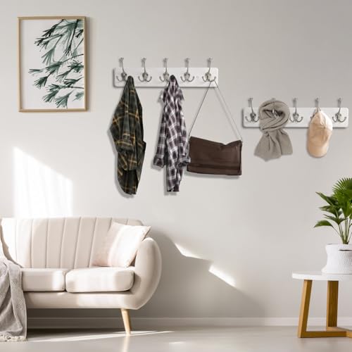 Image of IBosins 2 Pack Coat Rack Wall Mount, 17'' Rustic Wooden Coat Hanger, Heavy Duty Metal Coat Hooks Rail for Entryway Closet Bathroom Coat Jacket Scarf Towel Hat