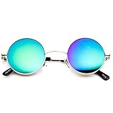zeroUV - Lennon Style Small Round Color Mirrored Lens Circle Sunglasses (Silver Ice)