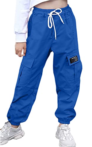 Image of AOWKULAE Girls Cargo Pants Drawstring Jogger Pants,Royal Blue,13-14Y