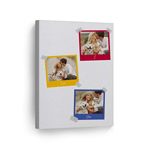 Smile Art Design Custom Photo Print Canvas Print with your Photo Personalized Photo 3 Images Polaroid Photo Collage Picture Colorful with I love You Quote Personalized Gift Wedding Gift - 12x8 inches