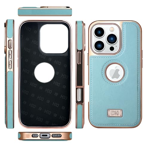 Image of BOUNCEBACK Faux Leather Electroplated Logo Cut Back Case /Cover for iPhone 16 Pro - Sierra Blue