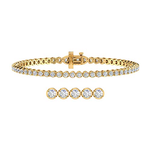 Image of 1 to 6 Carat Prong Set Round Cut Natural Diamond Tennis Bracelet for Women in 14K Gold (7 Inch) (I1-I2 Clarity)