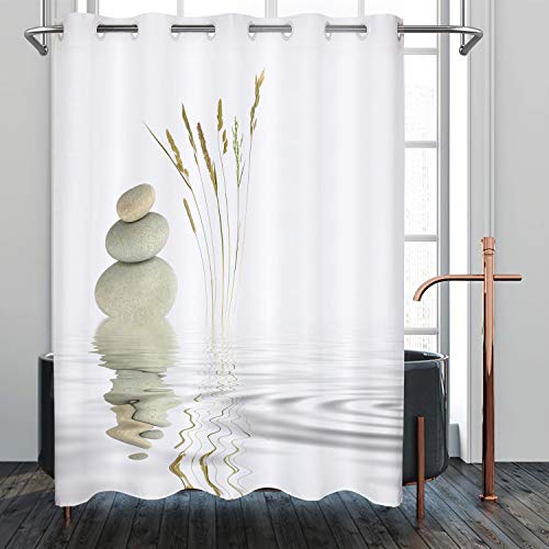 Spa Rock Scenic Ringless Zen Bamboo Shower Curtain Heavy Weighted Bathroom Curtains Waterproof Polyester Fabric Bathroom Art Decor Set 72X72 Inches #TOP1