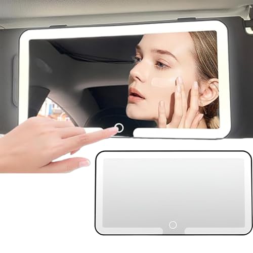 Car Vanity mirror with 3 Light Modes Sun Visor Cosmetic Touch Screen for Portable Black Interior