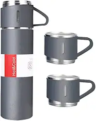 Garrafa de Água Café Térmica Squeeze com 2 Canecas 500ml (Cinza)