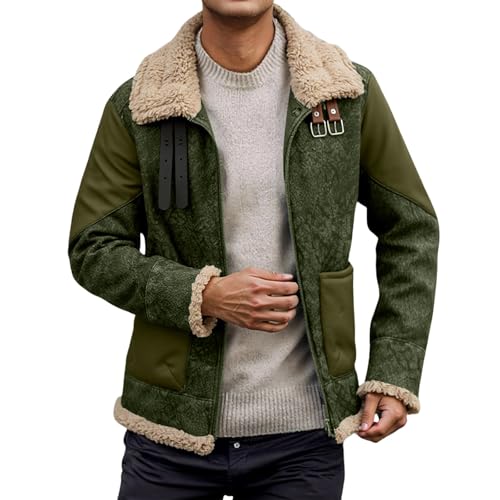 Polares para Hombre Trabajo - Abrigo de Invierno con Forro Polar y Acabado de Piel sintética, cálido y Grueso, Chaqueta Informal Cortavientos para Clima frío. (Green, XXXXL)