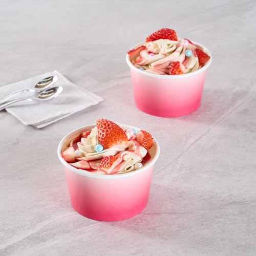 Image of Restaurantware Paper Cups 200 Count 8 Ounce Square Disposable Ice Cream Containers, Leak-Resistant Paper Dessert To Go Cups, Hot And Cold Food, Durable Pink And White Ombre Design