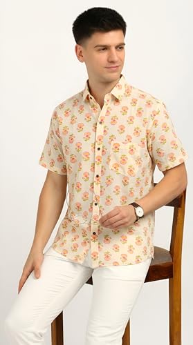 Image of BLOCKS OF INDIA Cotton Hand Block Print Half Sleeves Summer Shirt for Men