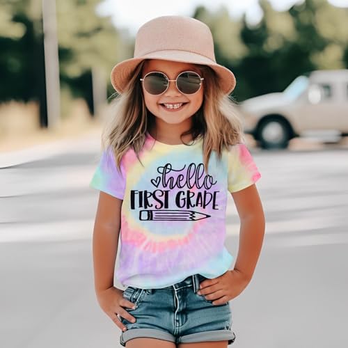 Image of KEKEMI Kid Girls First Day of School Shirt Hello Kindergarten First /Second /Third Grade Tshirt Back to School Tees Tops 4-10Y