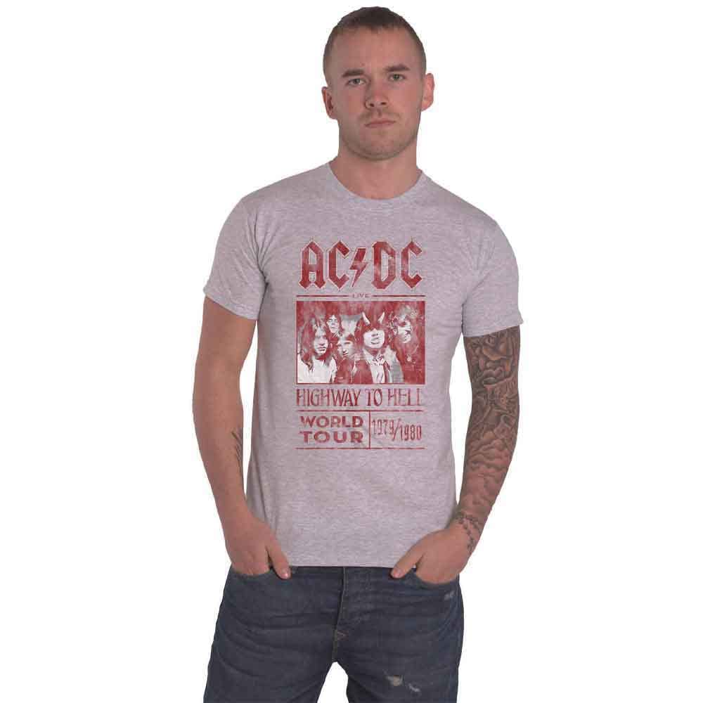 ACDC Men's AC/DC Highway to Hell World Tour 1979/1980 with Back Printing T-Shirt, Grey (Grey Grey), X-Large