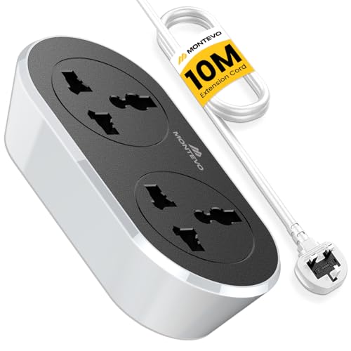 PEGANT 2 Way 10 Meters 2 Universal Outlets Power Extension Cord 10M Dual Socket Cable Extender 2500W 2 Plugs Electric Wire for Desk Table Floor Office Car (2-Way 10M)